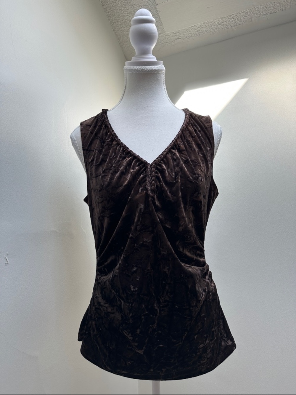 NEVADA Y2K Brown Crushed Velvet Braided Grunge Sleeveless Top Size XLarge